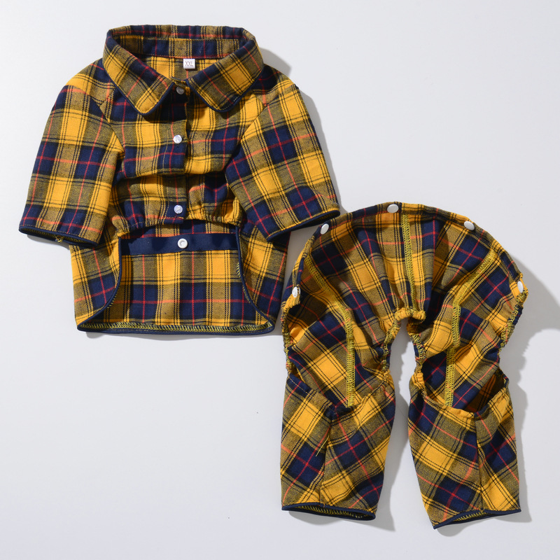 Wholesale Dog Shirt Dog Plaid Coat Adorable Cotton Overalls Puppy Cat Shirt Clothes With Pants Dog Cats Four Legs Clothes