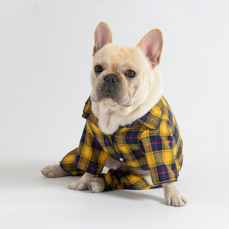 Wholesale Dog Shirt Dog Plaid Coat Adorable Cotton Overalls Puppy Cat Shirt Clothes With Pants Dog Cats Four Legs Clothes