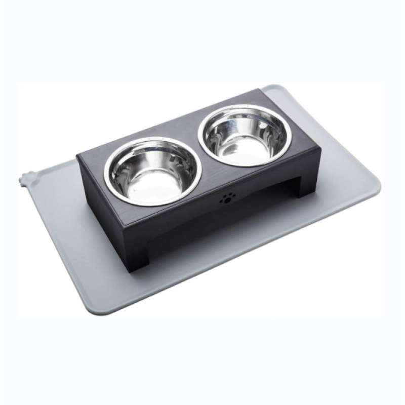 Silicone Mat Pet Bowls with Stainless Steel Dog Food and Water Bowls