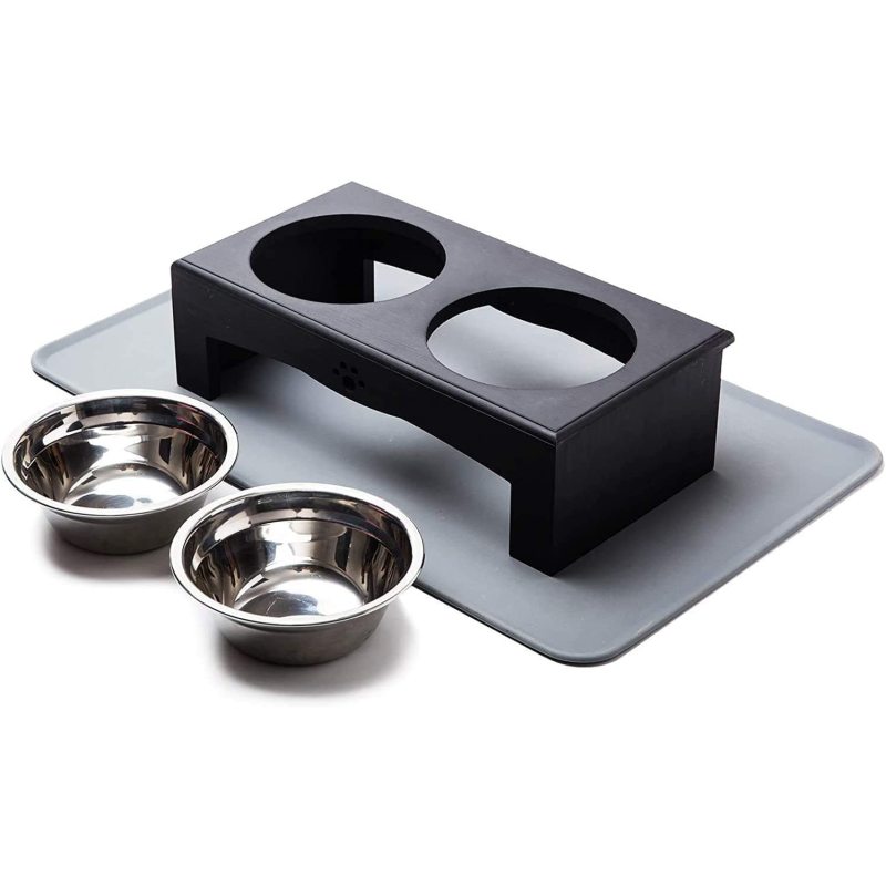 Silicone Mat Pet Bowls with Stainless Steel Dog Food and Water Bowls