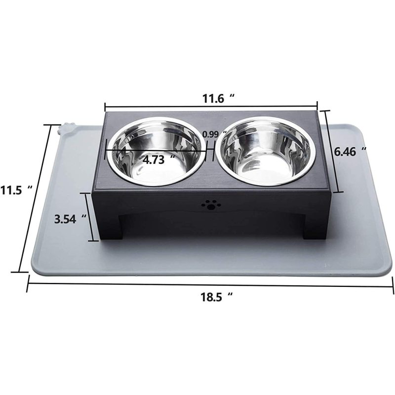 Silicone Mat Pet Bowls with Stainless Steel Dog Food and Water Bowls