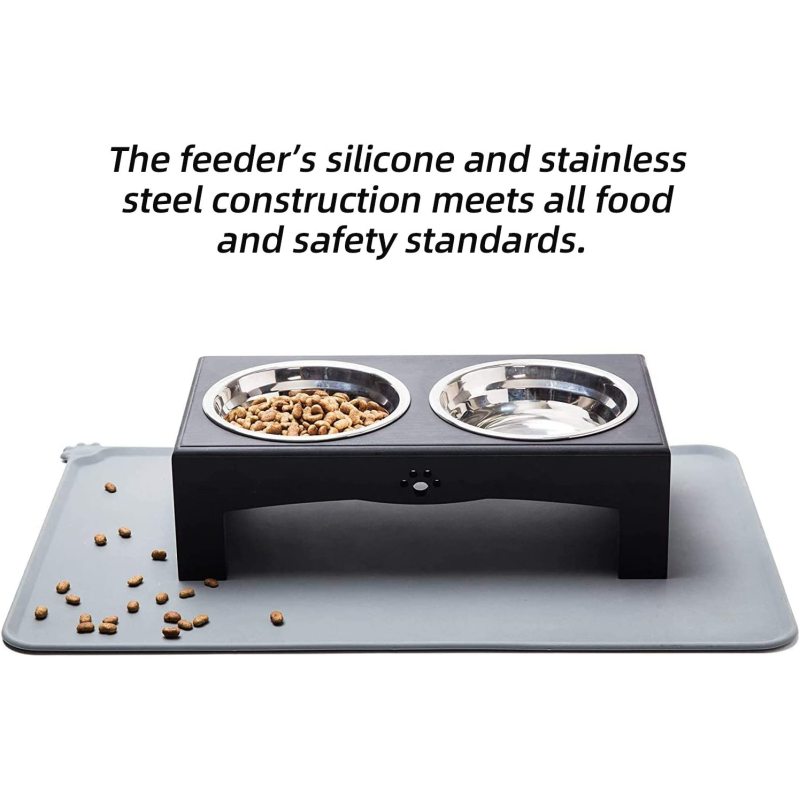 Silicone Mat Pet Bowls with Stainless Steel Dog Food and Water Bowls
