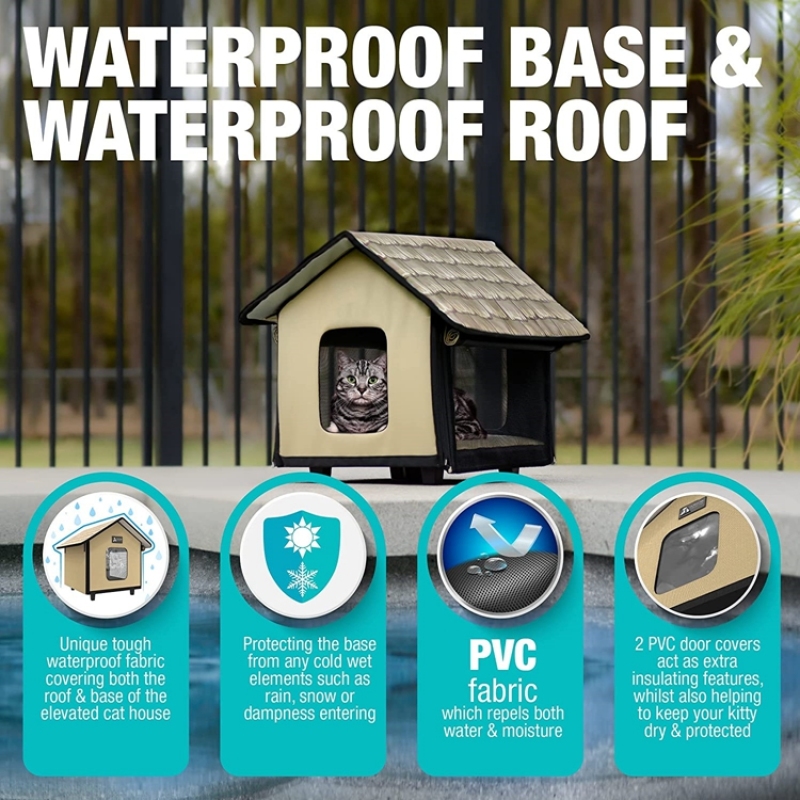 Indoor Outdoor Heated Cat Dog Cushion Bed House Elevated Waterproof Insulated Cave Tent Pet Bed Burrow Hut Safe Pet Condo