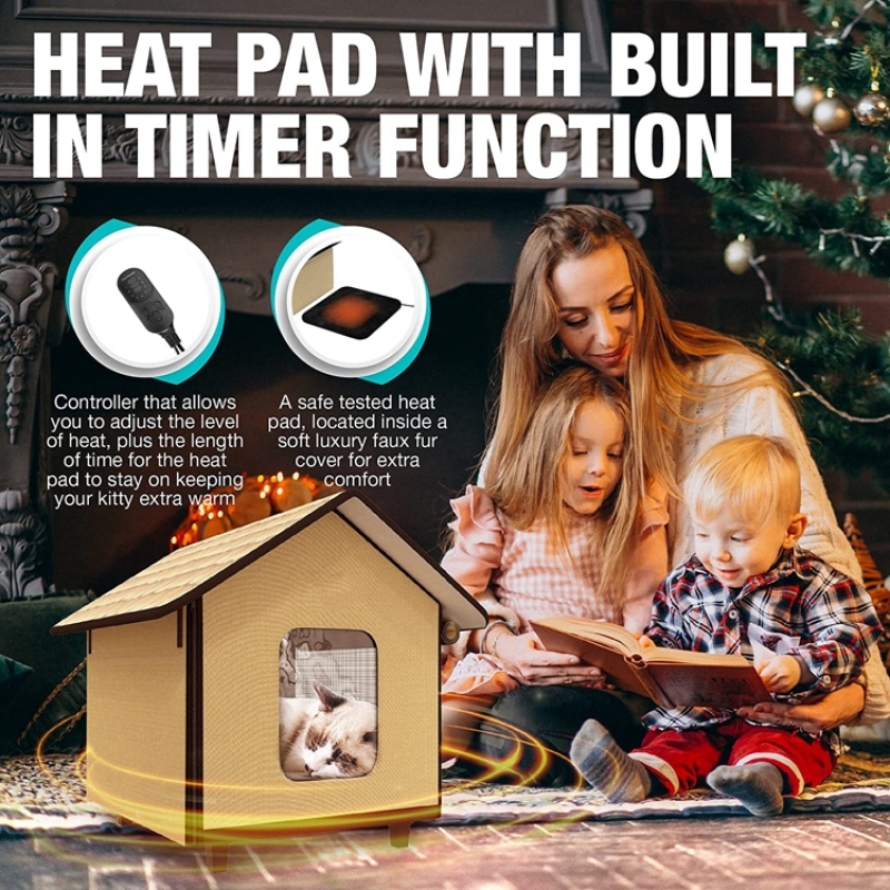 Indoor Outdoor Heated Cat Dog Cushion Bed House Elevated Waterproof Insulated Cave Tent Pet Bed Burrow Hut Safe Pet Condo