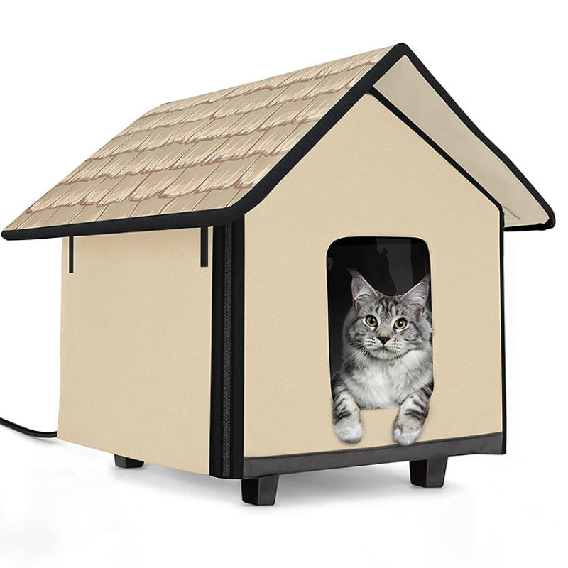 Indoor Outdoor Heated Cat Dog Cushion Bed House Elevated Waterproof Insulated Cave Tent Pet Bed Burrow Hut Safe Pet Condo