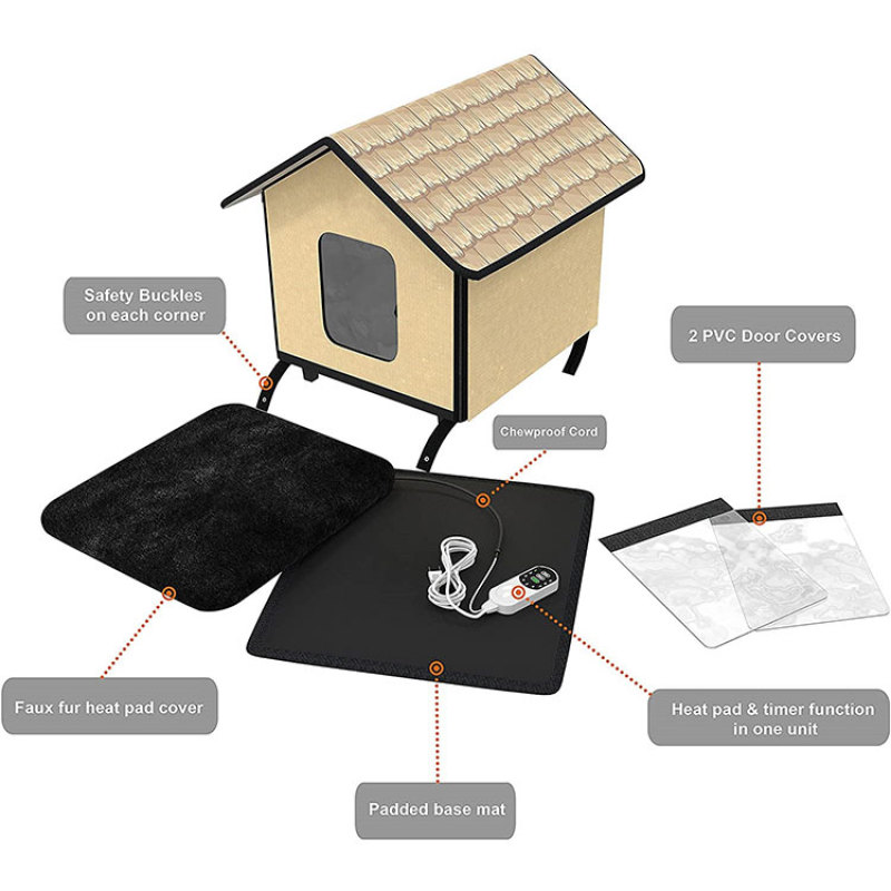 Indoor Outdoor Heated Cat Dog Cushion Bed House Elevated Waterproof Insulated Cave Tent Pet Bed Burrow Hut Safe Pet Condo