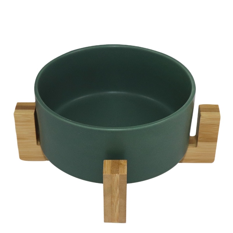Cat Bowls, Puppy Ceramic Food and Water Bowls Set, Indoors White Pet Bowls with Wood Stand