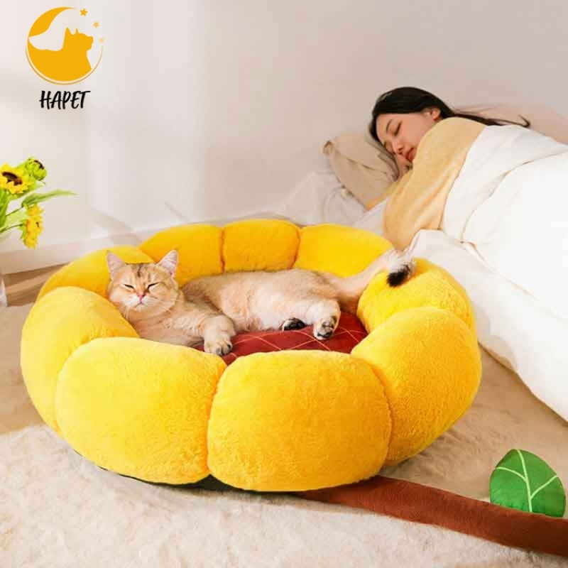 Leisure Calming Dog Bed Donut Round Fluffy Puppy Bed Plush Anti-Slip Cute Flower Cat Beds