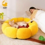 Leisure Calming Dog Bed Donut Round Fluffy Puppy Bed Plush Anti-Slip Cute Flower Cat Beds