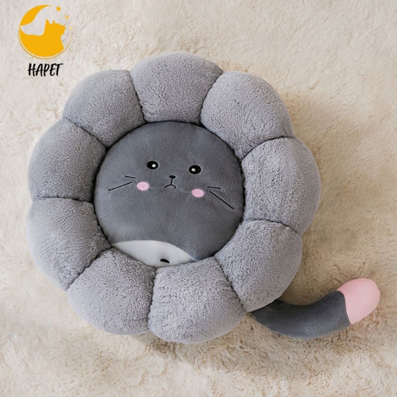 Leisure Calming Dog Bed Donut Round Fluffy Puppy Bed Plush Anti-Slip Cute Flower Cat Beds