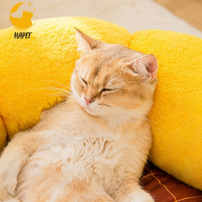Leisure Calming Dog Bed Donut Round Fluffy Puppy Bed Plush Anti-Slip Cute Flower Cat Beds