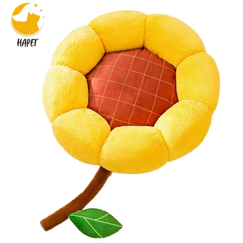 Leisure Calming Dog Bed Donut Round Fluffy Puppy Bed Plush Anti-Slip Cute Flower Cat Beds