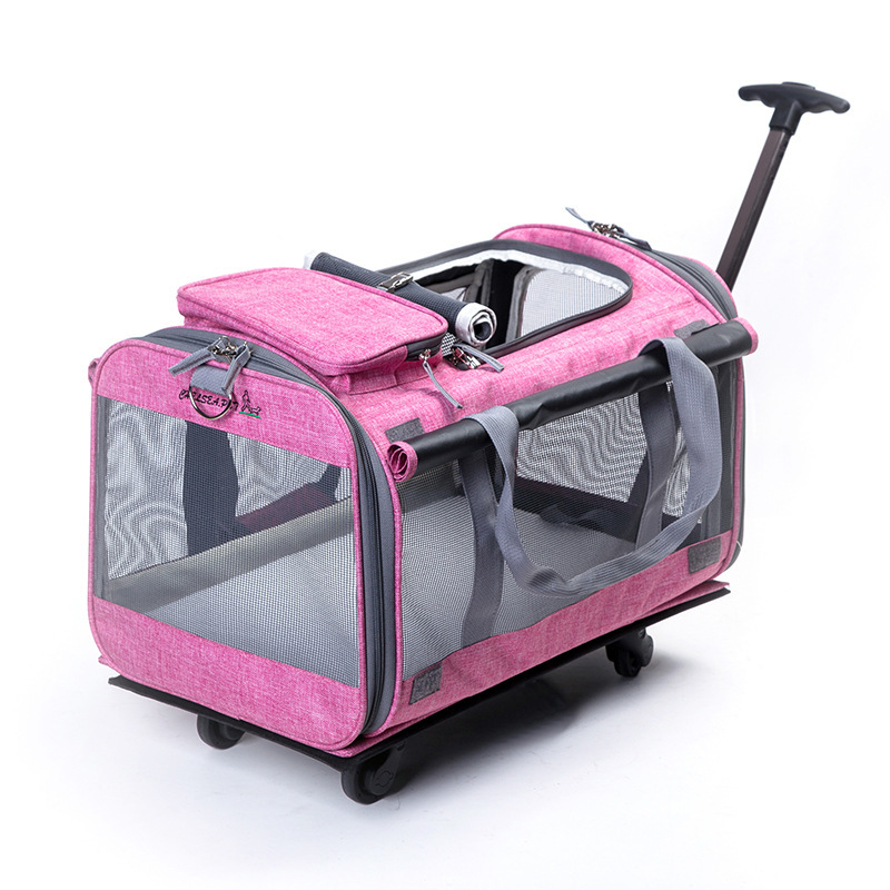 Foldable 20 kg medium and large pet trolley bag breathable pet tug out cat dog breathable cage