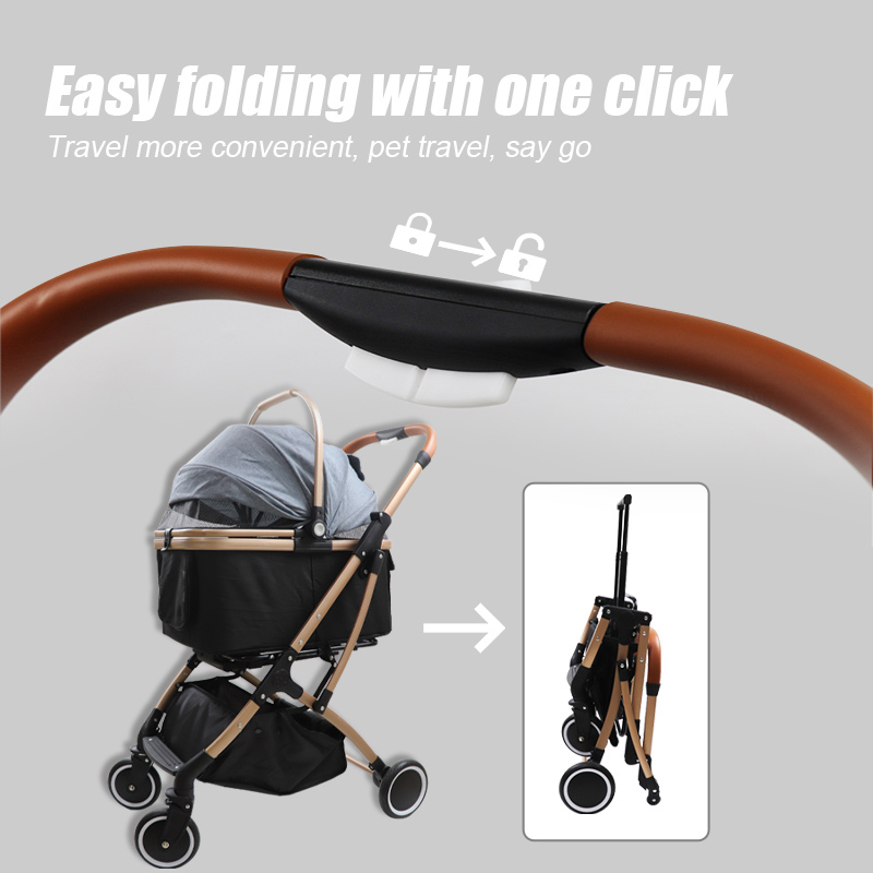 3-in-1 Luxury Pet Stroller with Detach Carrier Pump-Free Rubber Tires Aluminum Frame Reversible Handle