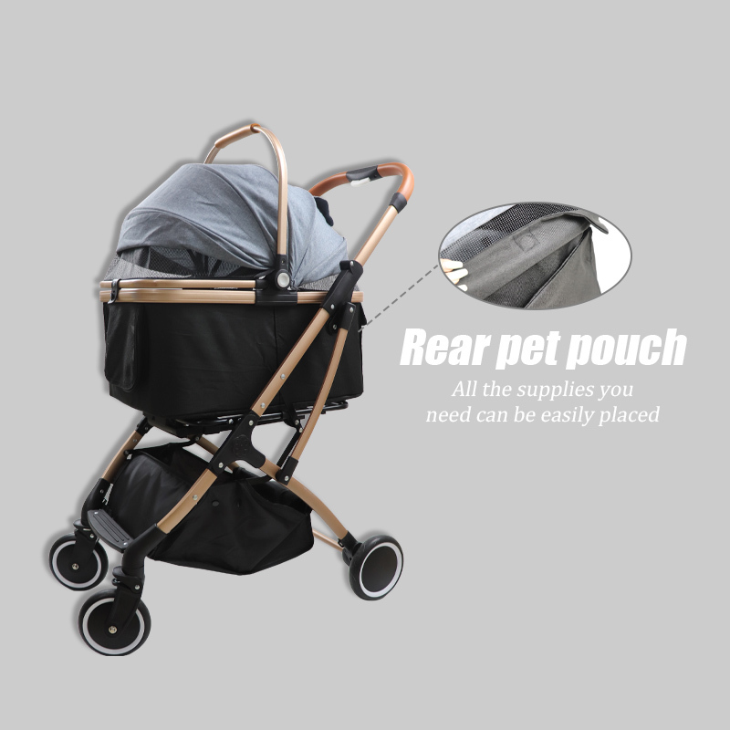 3-in-1 Luxury Pet Stroller with Detach Carrier Pump-Free Rubber Tires Aluminum Frame Reversible Handle