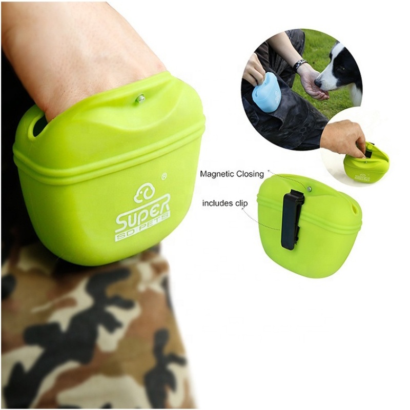 silicone new design hands free dog training treat pooch pouch big botton clicker dog treat
