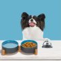 Ceramic Dog Bowl with Wood Stand Non-Slip Matte Glaze Weighted Food Water Set