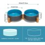 Ceramic Dog Bowl with Wood Stand Non-Slip Matte Glaze Weighted Food Water Set