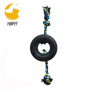 Tyre shaped tough dog toy chew barking rubber tire with rope for dog molar tooth cleaning tyre