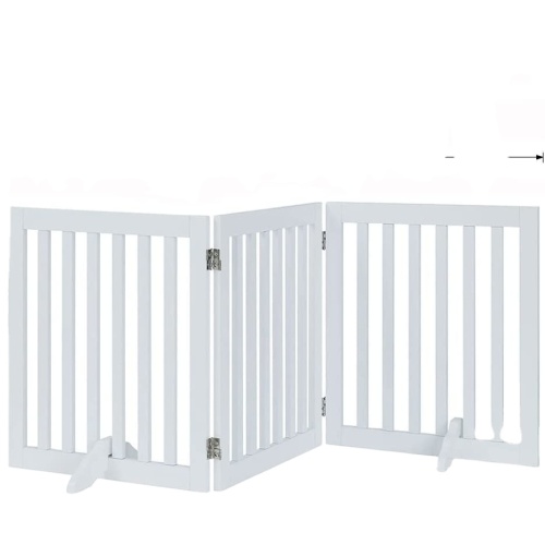 Freestanding Wooden Dog Gate, Foldable Pet Gate with 2PCS Support Feet Dog Barrier Indoor Pet Gate Panels for Stairs, White, Ind