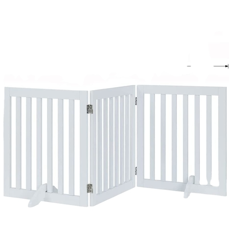 Freestanding Wooden Dog Gate, Foldable Pet Gate with 2PCS Support Feet Dog Barrier Indoor Pet Gate Panels for Stairs, White, Ind