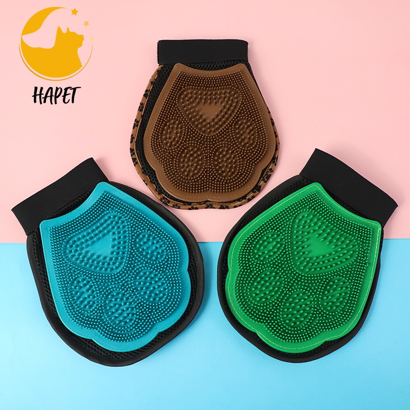 Pet Grooming Massage Mitten on Wet or Dry Hair Light Weight Breathable Mesh Fabric with Soft Silicone Tips and Fur Remover