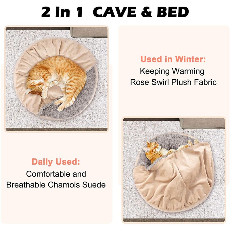 Self Warming Round Donut Cat Dog Cushion Bed House Indoor Calming Cave Hooded Blanket Pet Bed luxurious Washable Pet Bed Mat