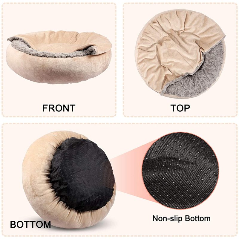 Self Warming Round Donut Cat Dog Cushion Bed House Indoor Calming Cave Hooded Blanket Pet Bed luxurious Washable Pet Bed Mat