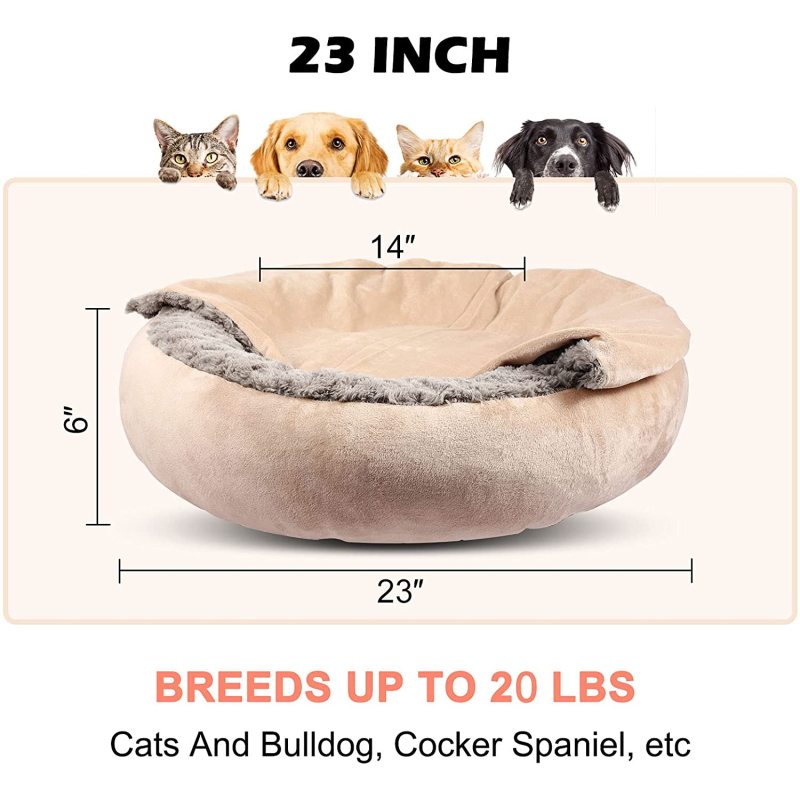 Self Warming Round Donut Cat Dog Cushion Bed House Indoor Calming Cave Hooded Blanket Pet Bed luxurious Washable Pet Bed Mat