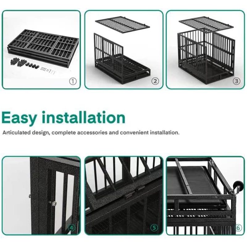 Indestructible Duty Dog Crate Cage Double Door and Removable Tray Design