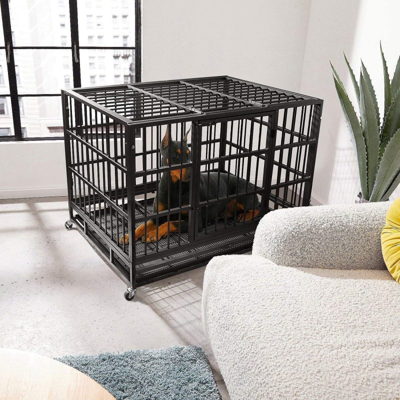 Indestructible Duty Dog Crate Cage Double Door and Removable Tray Design