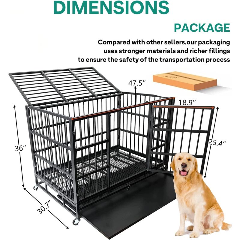 Indestructible Duty Dog Crate Cage Double Door and Removable Tray Design