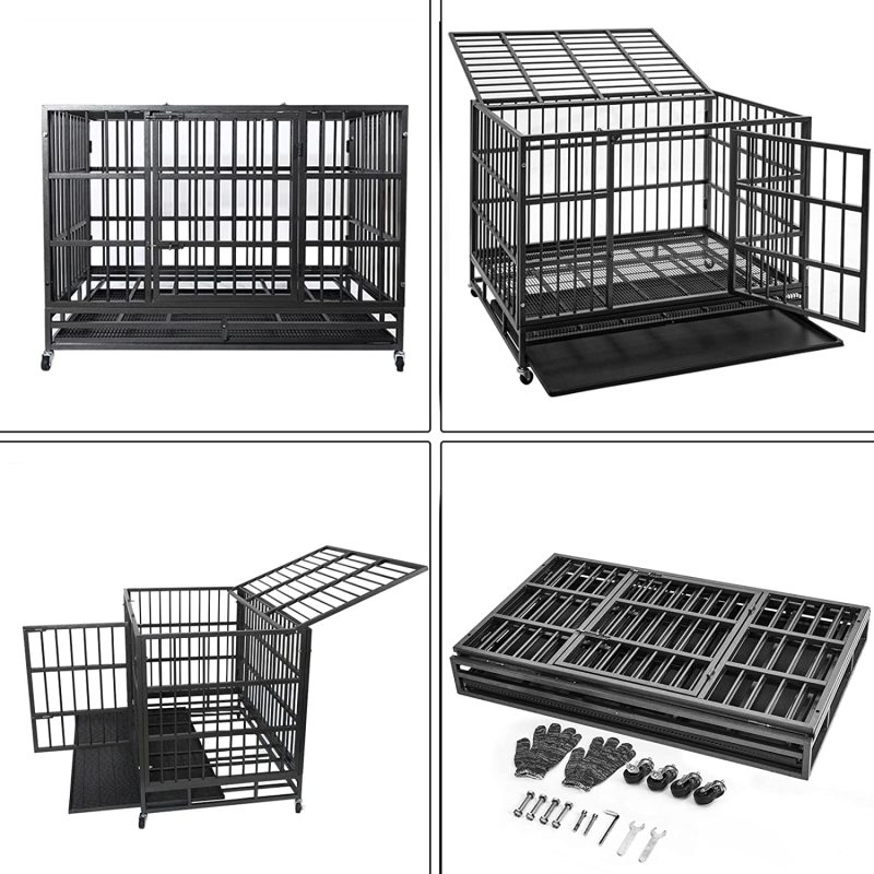 Indestructible Duty Dog Crate Cage Double Door and Removable Tray Design