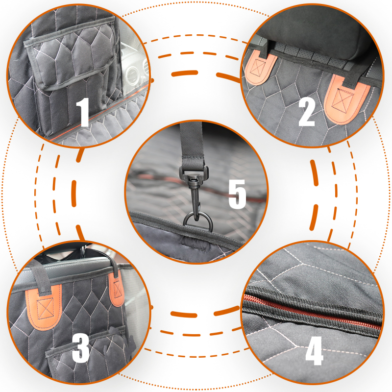 4-in-1 Dog Car Seat Cover Convertible Dog Hammock Scratchproof Pet Car Seat Cover with Mesh Window Nonslip Dog back seat cover