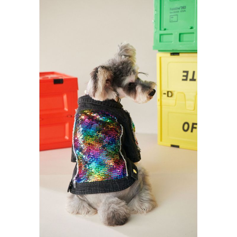Dog Jean Jacket Blue Denim Bling Sequins  Lapel Vest Coat T-Shirt Cute Girl Boy Dog Puppy Clothes