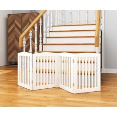 Wooden Freestanding Foldable Pet Gate for Dogs, 24 inch 4 Panels Step Over Fence, Dog Gate for The House, Doorway, Stairs