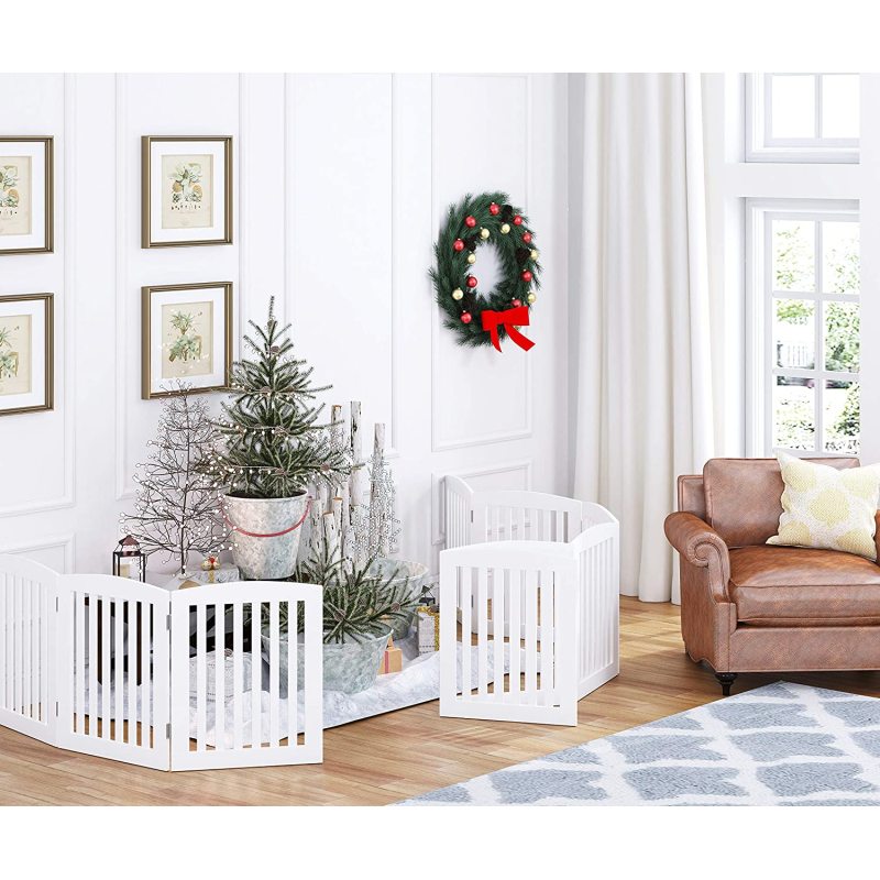 Wooden Freestanding Foldable Pet Gate for Dogs, 24 inch 4 Panels Step Over Fence, Dog Gate for The House, Doorway, Stairs