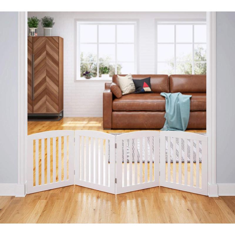 Wooden Freestanding Foldable Pet Gate for Dogs, 24 inch 4 Panels Step Over Fence, Dog Gate for The House, Doorway, Stairs