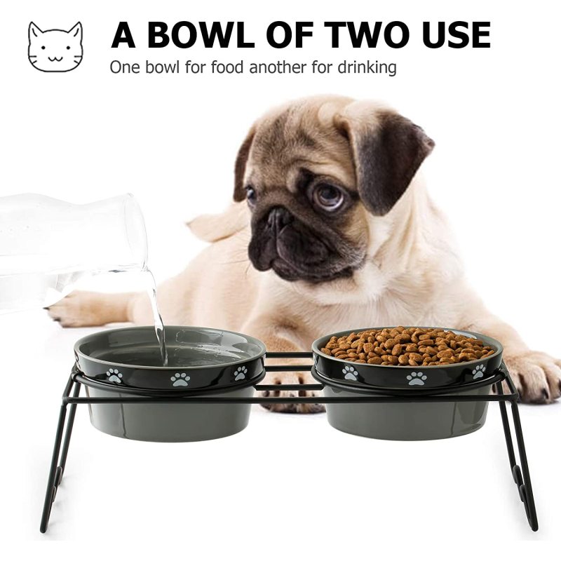 Prevent Neck Pain Elevated Ceramic Cat Bowls  for Food and Water