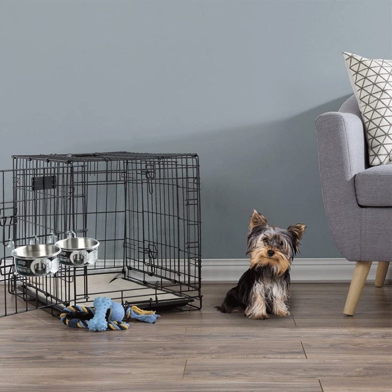 Bunny Feeder with Hook Non Spill Stainless Steel Bowl for Dogs Cats in Crate Cage
