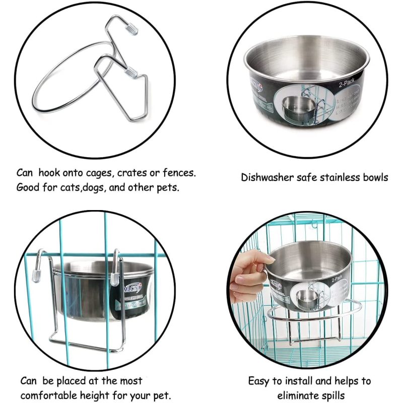 Bunny Feeder with Hook Non Spill Stainless Steel Bowl for Dogs Cats in Crate Cage