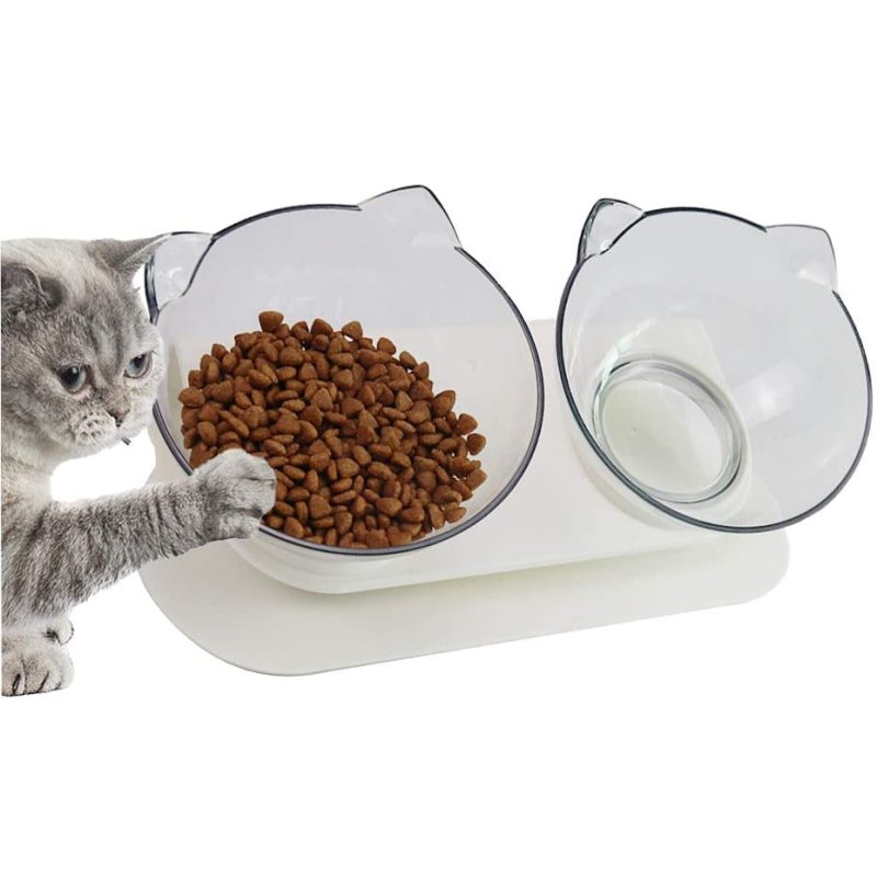 Double Cat Bowl Tilted Platform Cat Feeders Food and Water Bowls,Reduce Neck Pain for Cats and Small Dogs