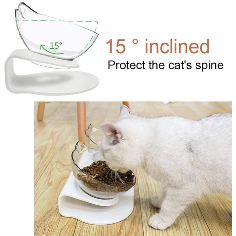 Double Cat Bowl Tilted Platform Cat Feeders Food and Water Bowls,Reduce Neck Pain for Cats and Small Dogs