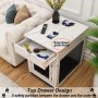 Dog Crate with Storage Drawer&Pad&Tray, Support Wired/Wireless Charging, Furniture Small Kennel Indoor