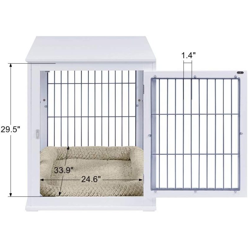 Wooden Wire Pet Kennels with Double Doors Dog House Furniture Style Dog Crate End Table with Cushion