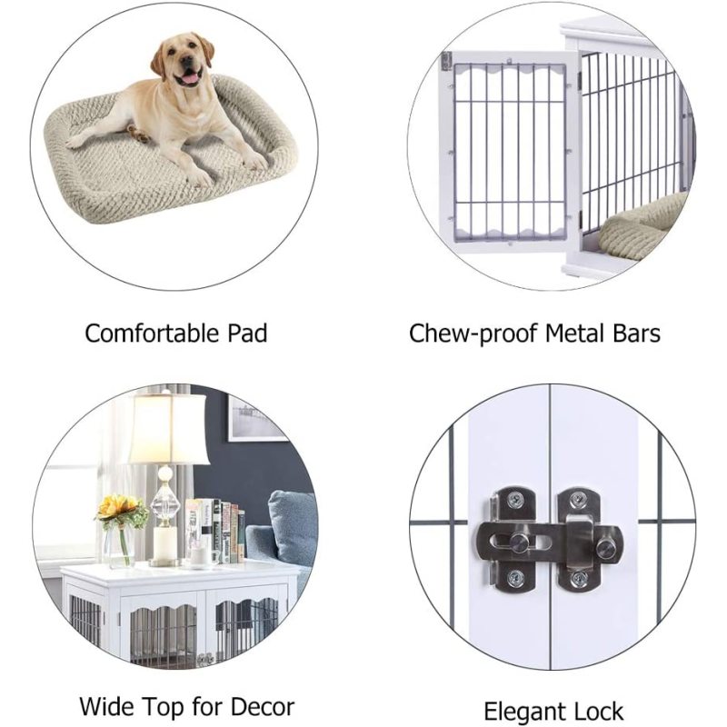 Wooden Wire Pet Kennels with Double Doors Dog House Furniture Style Dog Crate End Table with Cushion