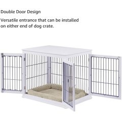 Wooden Wire Pet Kennels with Double Doors Dog House Furniture Style Dog Crate End Table with Cushion