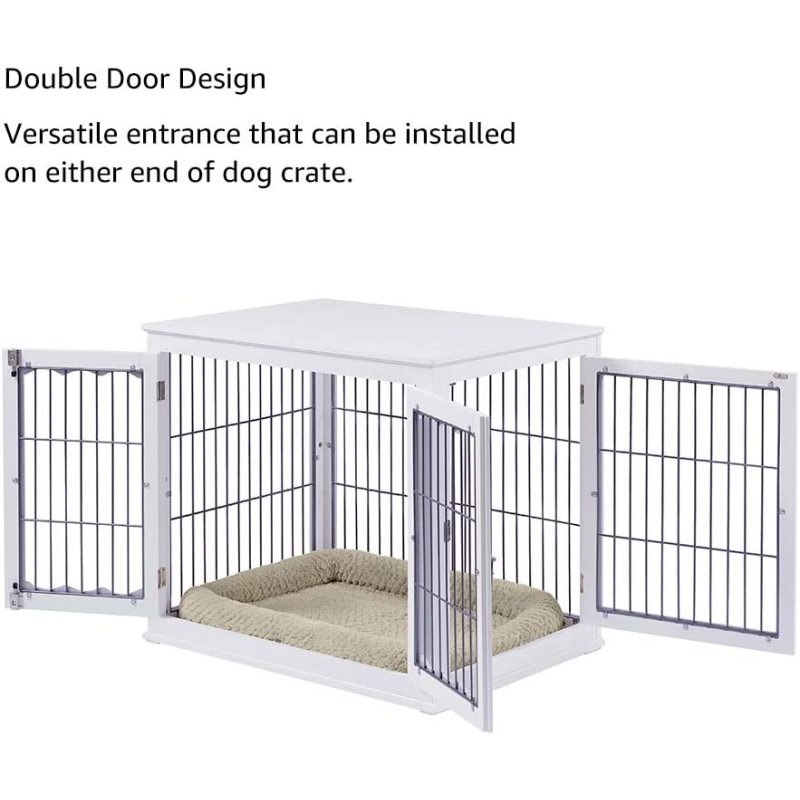 Wooden Wire Pet Kennels with Double Doors Dog House Furniture Style Dog Crate End Table with Cushion