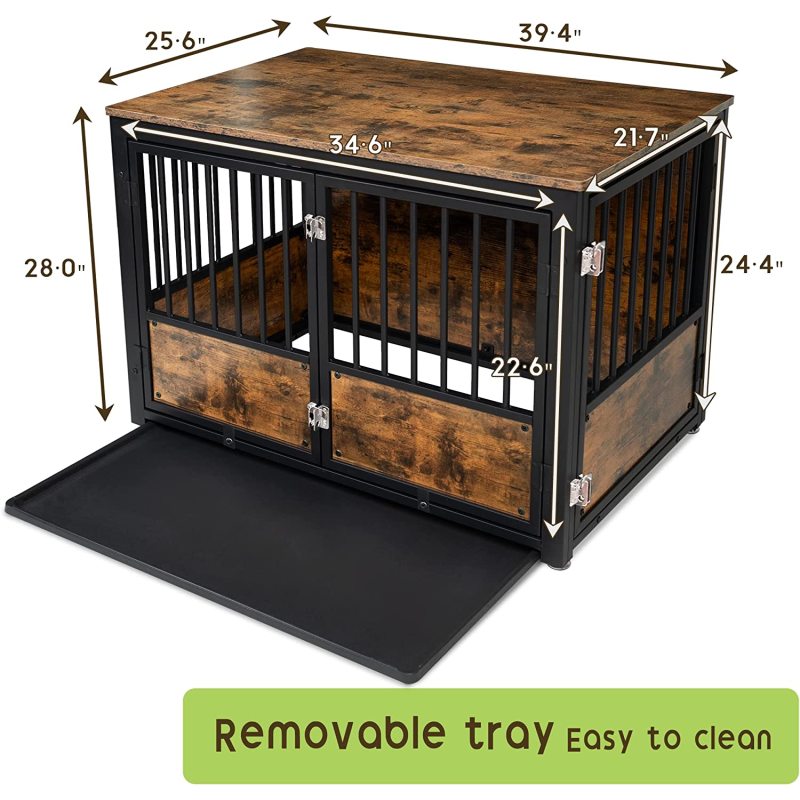 Adjustable Feet Dog Cage Furniture with Removable Tray