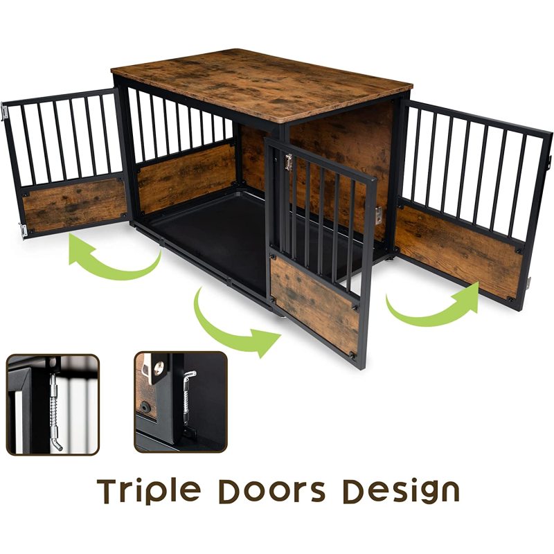 Adjustable Feet Dog Cage Furniture with Removable Tray
